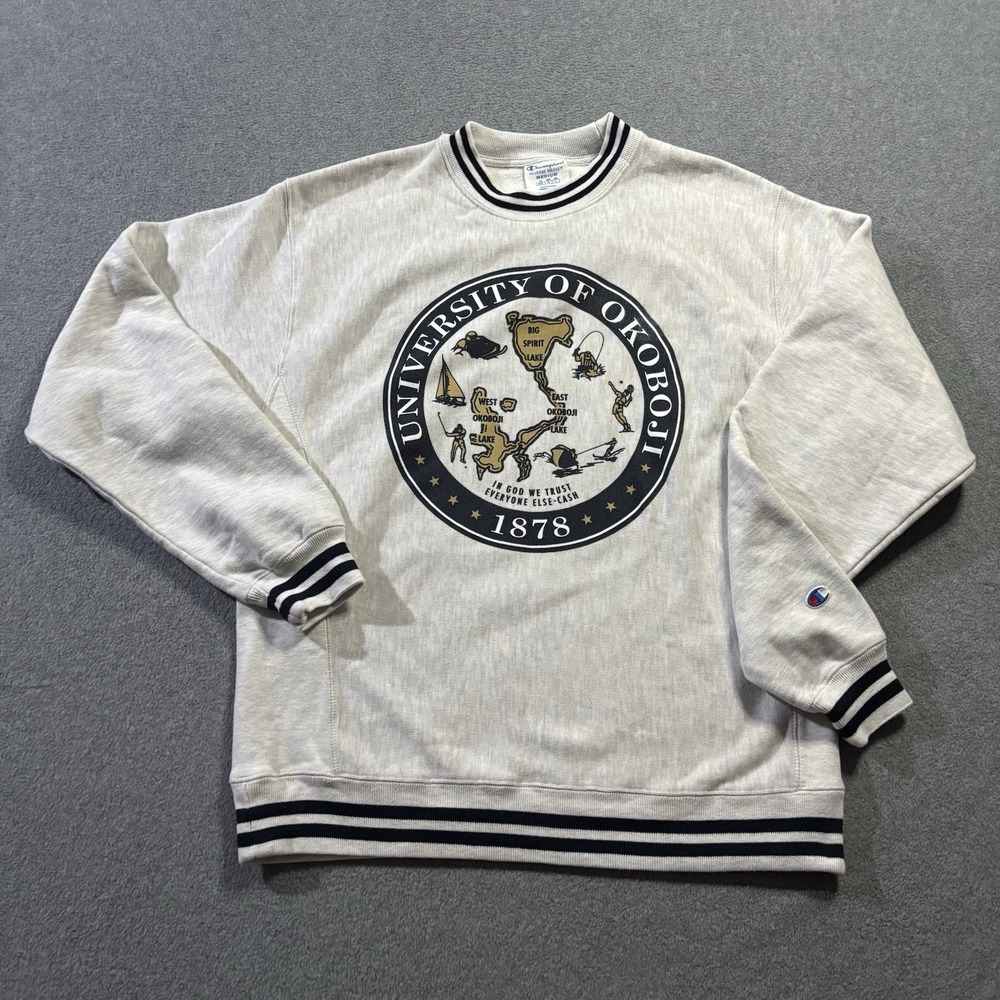 Champion Reverse Weave University of Okoboji Sweatshirt Medium Striped Graphic